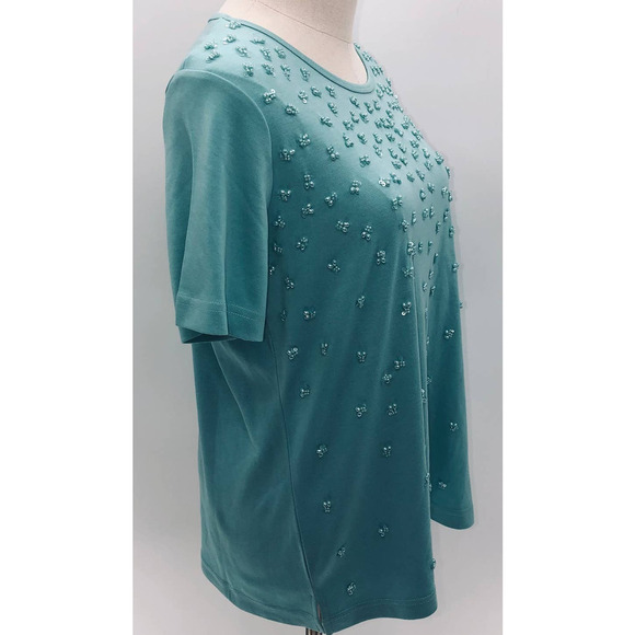 Quacker Factory Short Sleeve Sequin Detailed Shirt- M - Picture 11 of 12